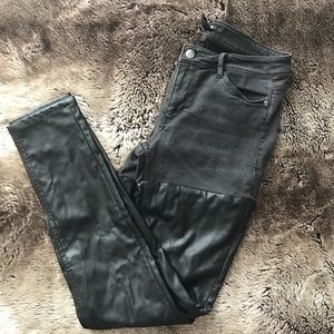H&M Black Denim & Faux Leather Skinny Jeans